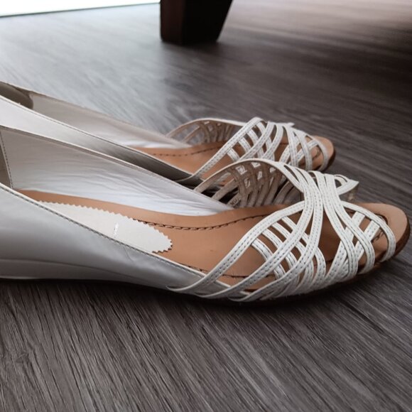Sigerson Morrison Womens White Sandals Wedge Patent Leather Made in Italy - Picture 1 of 10